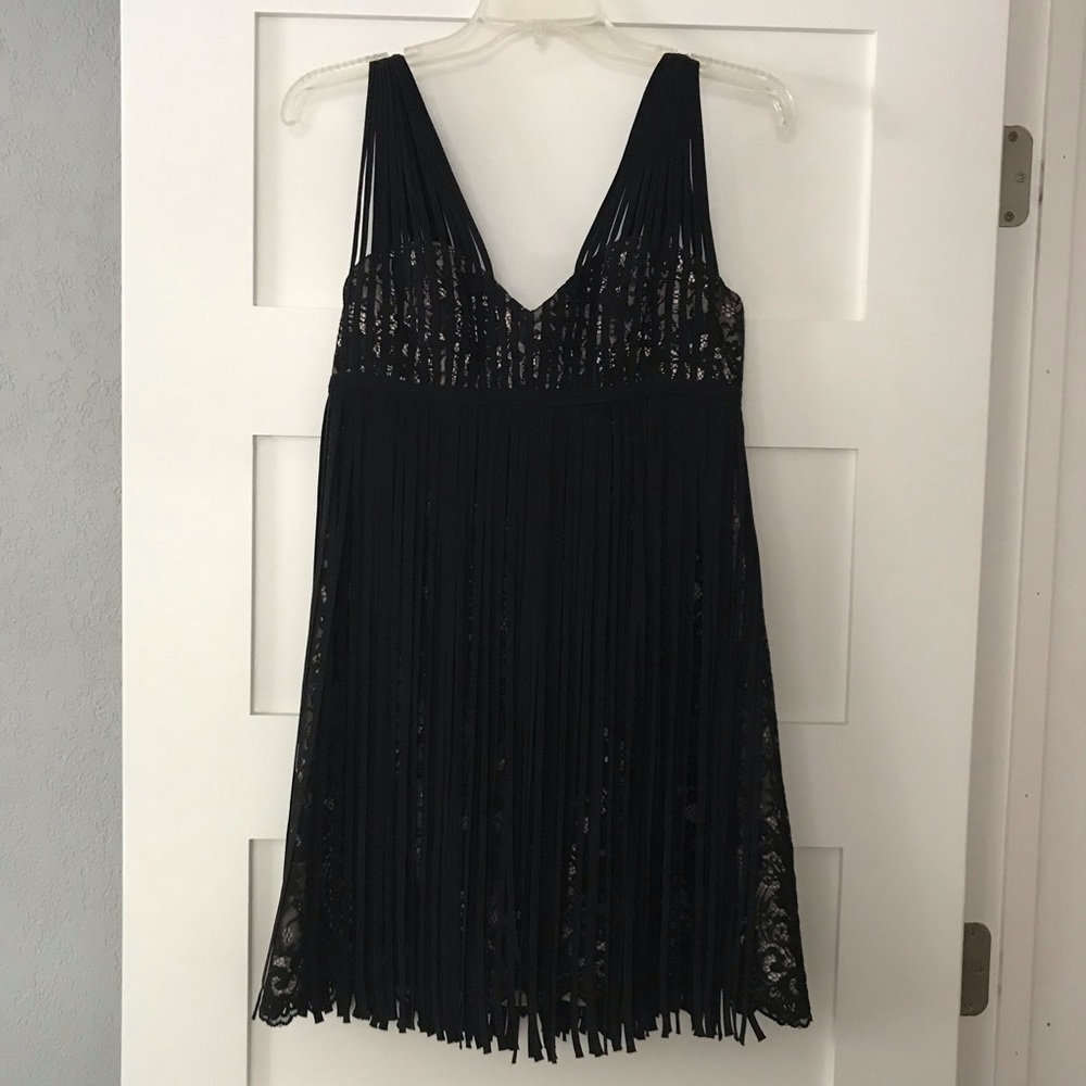 BCBG Max Azria Lace and Fringe Babydoll Dress